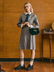 HARRY POTTER X SHEIN 女士字母刺绣绿色拉链时尚单肩包