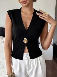 Siren Gaze Áo len không tay cho nữ, hàng mới về cho mùa thu - màu đen - Xem 3