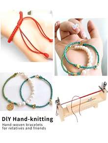 便携式织布机 - 木制工艺架，配有可调节夹子、DIY 绳索和珠子制作套件