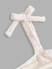 女童可爱优雅杏色花卉针织吊带连衣裙 - 杏色 - 查看 4