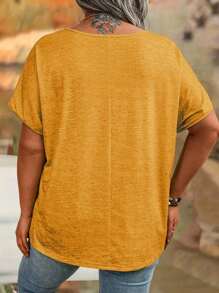 大码时尚女孩休闲 V 领 T 恤，带有黄色花朵图案，假设我只是一位老太太是你的第一个错误图案 T 恤女式上衣 - 綠色 - 查看 2