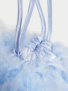 SHEIN BAE 女士仿羽毛装饰手拿包，黑色，奢华派对和俱乐部手提包 - 淺藍色 - 查看 7