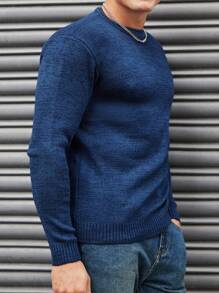 EURMUSE Jersey de cuello redondo ajustado y versátil para hombre, otoño/invierno - Azul - Ver 5