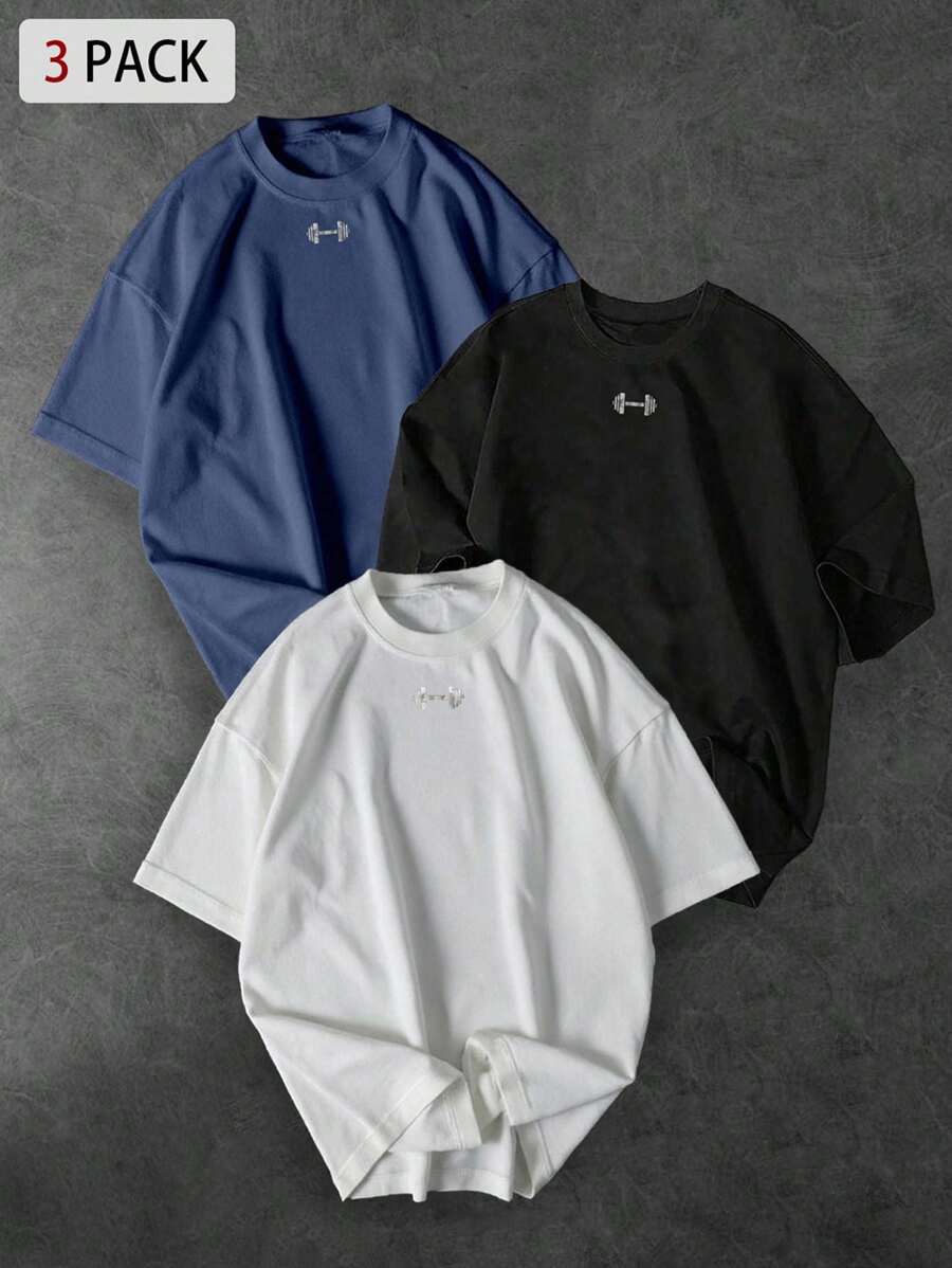 Sport MetroGents Camiseta Esportiva de Manga Curta Gola Redonda Ajuste Solto com Gráfico de Barra de Peso Respirável para Homens