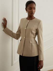 Aveloria Rosie 简约而不失优雅的女士通勤百搭复古金色装饰金属扣腰部拼接设计修腰长袖女士西装外套