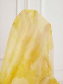 GENKIRA Váy xòe nhiều lớp in họa tiết hoa lớn mới cho mùa xuân/hè - Màu vàng - Xem 7