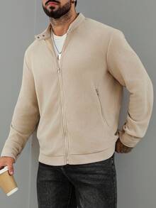 Manfinity Homme 1 قطعة جاكيت رجالية، جاكيت قصيرة بسحاب باللون المشمشي، تصميم أعمال بسيط، مناسبة للياقة الرشيقة والراحة، بجيبين سحابيين وظيفيين، جاكيت شائعة للأسلوب الشارعي الناضج، ارتداء كاجوال للذهاب للمدرسة أو العمل أو العطلات، هدية للزوج/الحبيب، جاكيت متطابقة للأزواج - لون مشمشي - مشاهدة 5