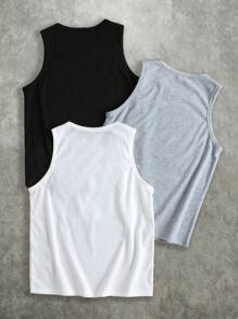 SHEIN Bolty 3pcs Tween Boy Crew Neck Sleeveless Letter Print Casual Vacation Tops, Daily Wear, School, Campus, College - Multicolor - View 2