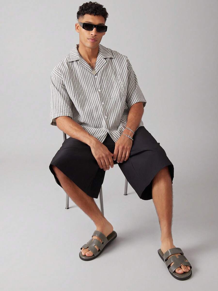 SHUZIA 男士优质油面 PU 灰色 H 型镂空可调节系带拖鞋 - 奢华舒适街头服饰，游艇俱乐部必备 - 灰色 - 查看 1