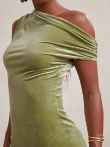 NYA SZN Vestido asimétrico de manga corta, ajustado, para club, fiesta nocturna, evento, vacaciones, ocasión especial, salida, de longitud mini, de terciopelo, para primavera y verano, para mujeres - Verde - Ver 6