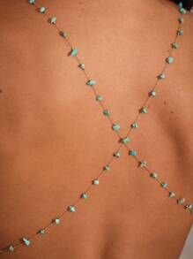 Hauture Sexy Summer Vacation Sequin Embroidery Cowl Neck Stone Chain Cami Top - Green - View 7