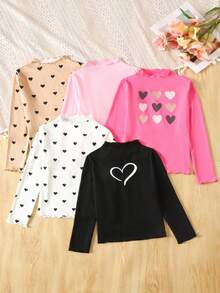 5件装 青少年女孩休闲基本款针织弹力修身长袖T恤 - 粉色 - 查看 7