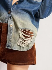 Bohemela 波西米亚风做旧牛仔夹克，适合音乐节、万圣节、秋冬季外套穿着，女士秋季夹克 - 藍色 - 查看 7