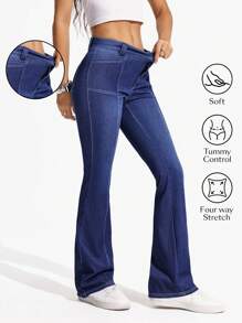 Flexra Distressed Slim Flare Leg Jeans - Dark Wash - View 1