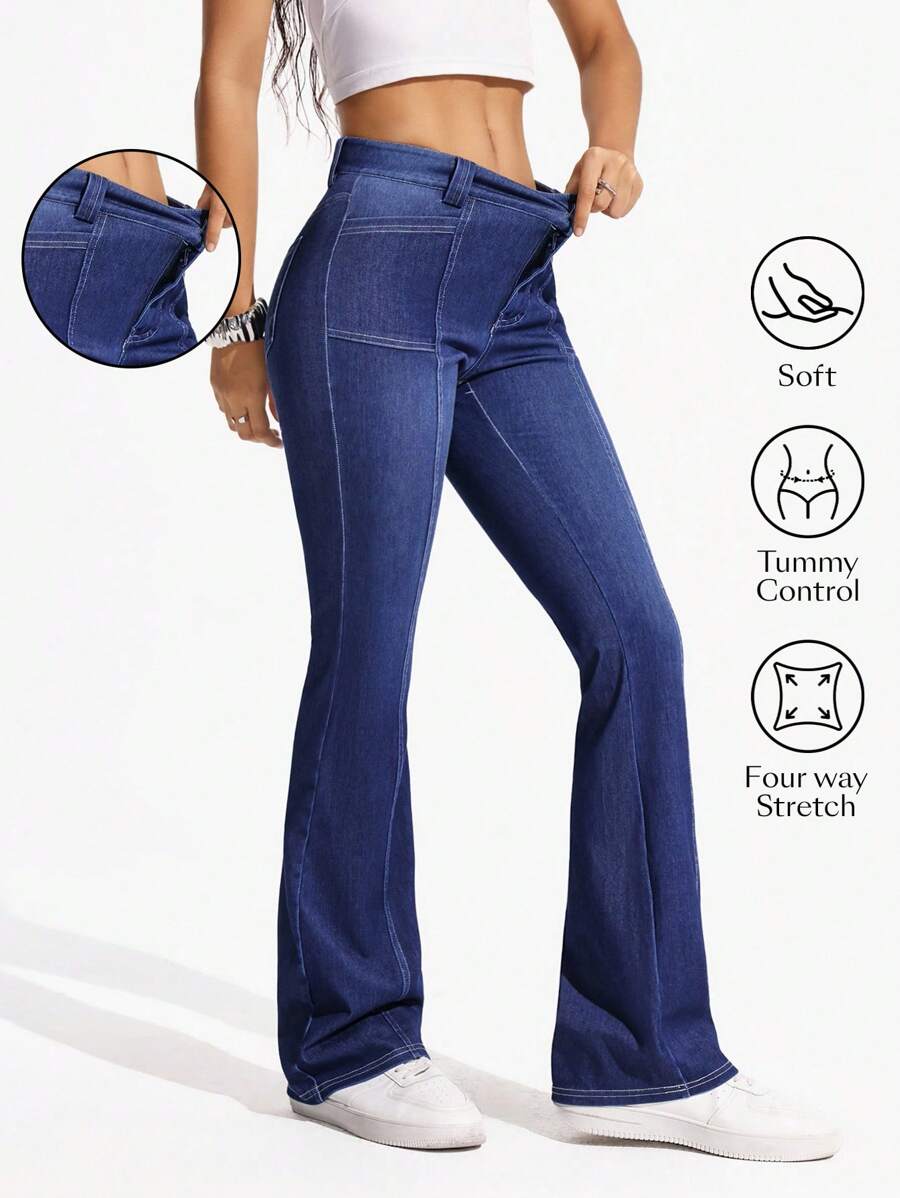 Flexra Distressed Slim Flare Leg Jeans - Dark Wash - View 1