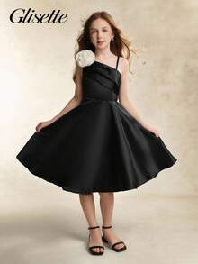 SHEIN Tween Girls Elegant Floral Decorated Sleeveless Short Dress, Suitable For Flower Girl In Weddings