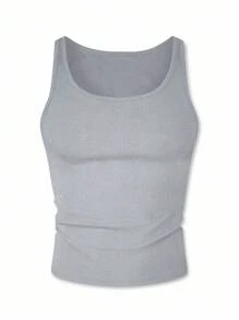 Manfinity Dauomo Men's Plain Slim Fit Round Neck Tank Top, Summer Basic