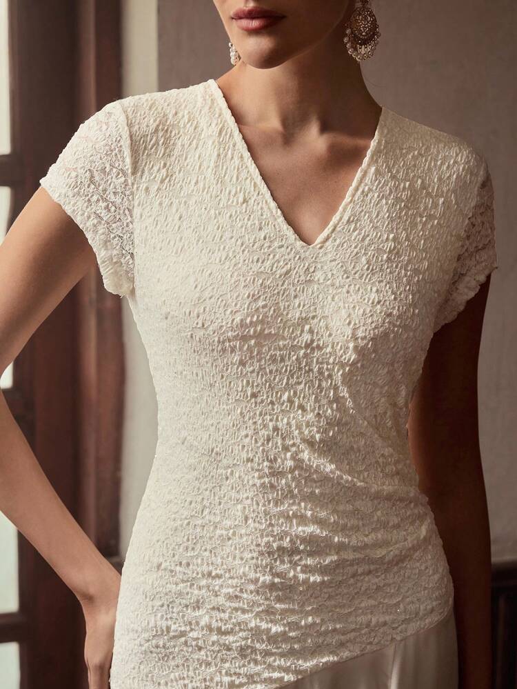 ZEYLAH V-NECK SHORT SLEEVE PATCHWORK LONG ELEGANT DRESS, EARLY AUTUMN