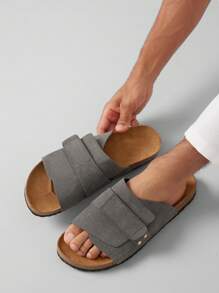 SHUZIA Men's Comfortable Arch Support Adjustable Strap Cork Footbed Sandals - Dark Grey - View 3