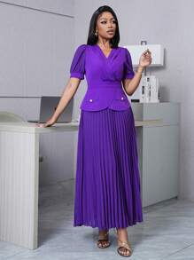 SHEIN Unity Women's Waist-Cinching Splice Pleated 2 In 1 Dress - Purple - View 5