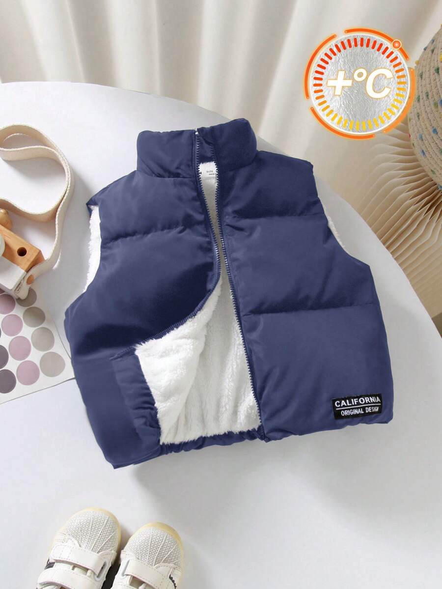 SHEIN Baby Mädchen Allround Baumwoll-Steppweste, einfach und vielseitig für Herbst/Winter - marineblau - Übersicht 1