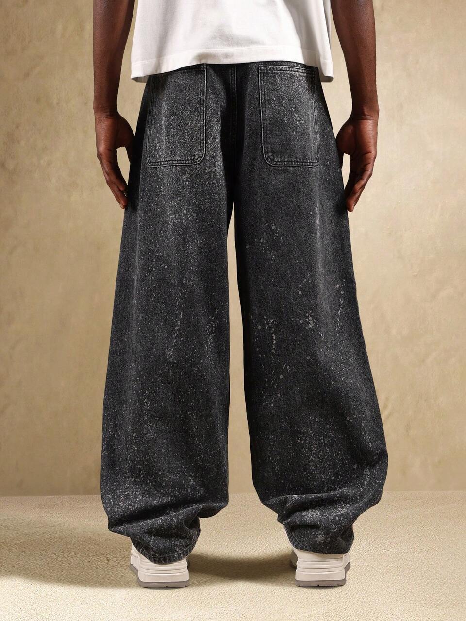 Calça Denim larga com efeito brilhante e perna larga