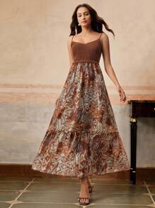 Anewsta 时尚海滩度假风针织拼接印花荷叶边连衣裙 - 彩色 - 查看 5