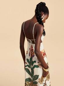 Travachic 波西米亚热带植物印花露背吊带连衣裙，适合夏季度假 - 彩色 - 查看 2