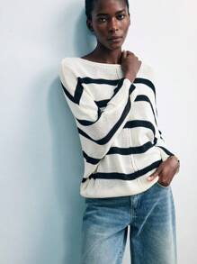 Maija 女士休闲宽松日常时尚百搭长袖套头毛衣 夏季毛衣 女士套头衫 夏季条纹套头衫 夏季套头衫 女士外出上衣 秋季女装 秋季毛衣 女士休闲衬衫 - 杏色 - 查看 6