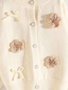 SHEIN 秋冬宽松舒适少女圆领长袖毛衣和纯色裙子套装 - 卡其色 - 查看 6