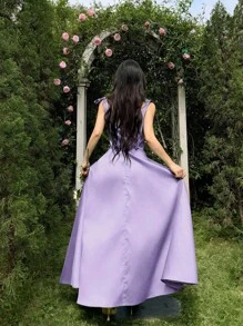 Modelyn Đầm Maxi Tank Top Thanh Lịch Thêu Hoa Cho Nữ - Màu tím - Xem 5