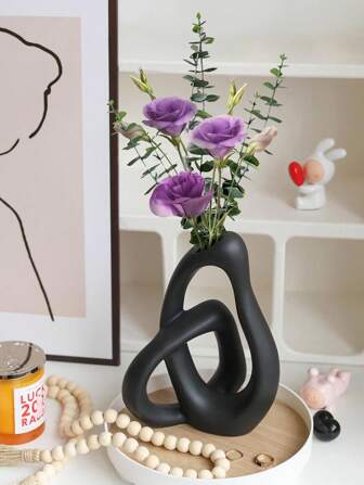 Goth 1 pieza Jarrón de cerámica negra moderna - Decoración minimalista bohemia para el hogar para pastos pampas, ramos secos y centros de mesa de boda, aspecto hecho a mano estético para sala de estar, dormitorio, mesa - Regalo de decoración de primavera