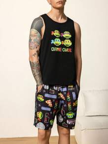 TEENAGE MUTANT NINJA TURTLES | SHEIN Herren Set aus Tanktop mit Buchstaben- und Cartoon-Muster und kurzer Hose mit Taschen als Freizeitkleidung