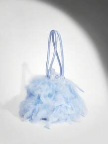 SHEIN BAE 女士仿羽毛装饰手拿包，黑色，奢华派对和俱乐部手提包 - 淺藍色 - 查看 3