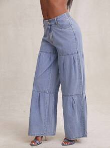 NYA SZN Damen Jeans mit weitem Bein und hoher Taille, ideal für Strand, Alltag, Urlaub, Party, Brunch, elegant, Club, Ausgehen, sexy, Konzert, Nationalreise, Musikfestival, Sommer, Pastellfarben - Helle Waschung - Übersicht 4