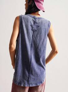 Bohemela 复古美式针织拼接五角星刺绣图案无袖宽松水洗上衣（女款）