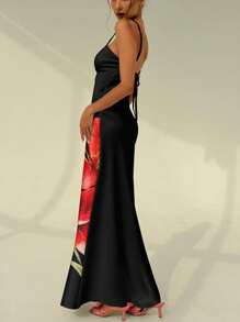 Aloruh 细肩带紧身节日花卉性感印花女式连衣裙，红百合，夏威夷花卉连衣裙，适合海滩、度假、派对、优雅约会、波西米亚风格服装、紧身连衣裙