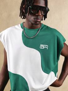 SUMWON 无袖背心 拼色夏季运动服 优质针织棉 超大码 健美 T 恤 短款 街头休闲服饰 - 彩色 - 查看 3