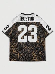 ROMWE MEN Prep Men's Street Graphic, Vintage Number & Leopard Print Short Sleeve T-Shirt - Multicolor - View 2