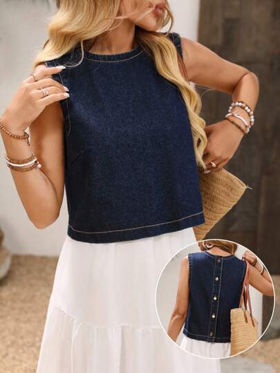 Breezaya Women's Casual Denim Sleeveless Vest Top, Summer