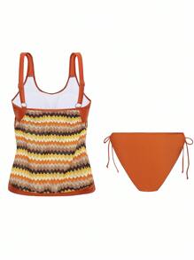 SHEIN Swim Bộ 2 chiếc/Bộ đồ bơi tankini họa tiết ziczac đi biển mùa hè cho nữ, giúp thon gọn và che bụng - Nhiều màu - Xem 8