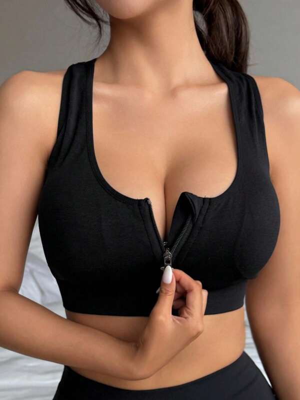 DAZY Soutien-gorge de sport matelassé pour femme à fermeture avant en maille