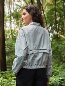 In My Nature 女式落肩拉链半开襟休闲户外连帽运动衫 - 灰色 - 查看 5