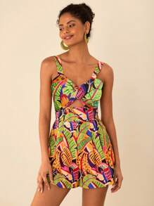 Travachic 女式热带印花宽松连体裤，宽肩带和镂空设计，女士度假装，夏季休闲度假连体裤 - 彩色 - 查看 4