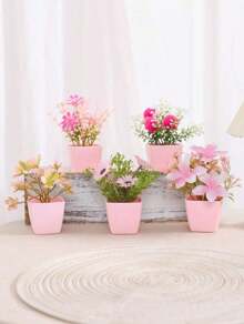 1pc仿真植物盆栽/5pcs盆栽组合家居玄关卧室浴室书柜窗台迷你可爱粉色派对装饰美观情人节礼物礼品生日毕业 - 粉色 - 查看 7