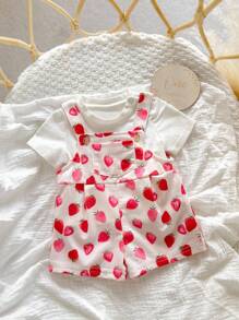 SHEIN 新生女婴可爱百搭粉色心形连体衣，夏季 - 彩色 - 查看 7