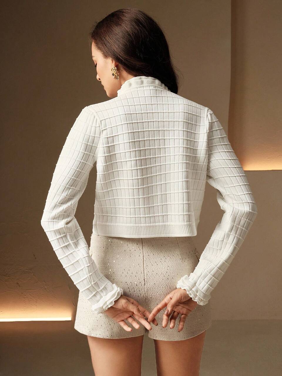 High-End Ruffled Hem Knit Cardigan For Ladies