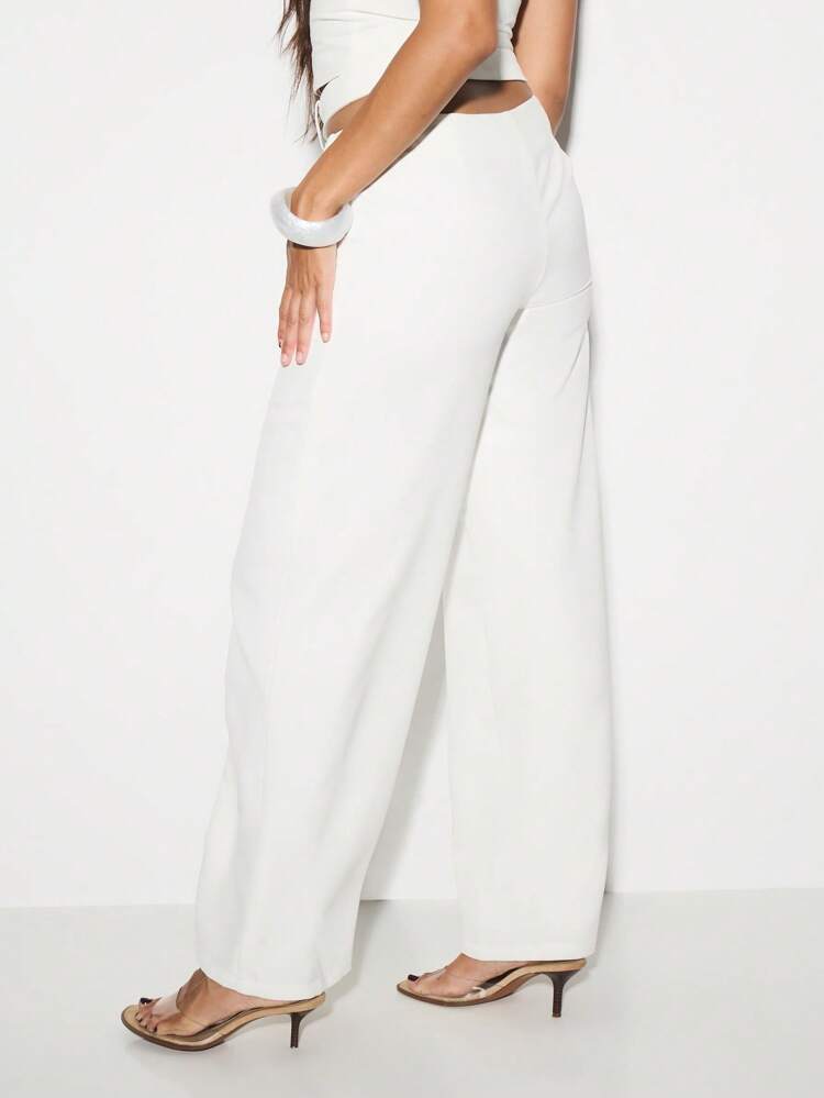KIZN High Rise Wide Leg Palazzo Trousers With Side Cuts
