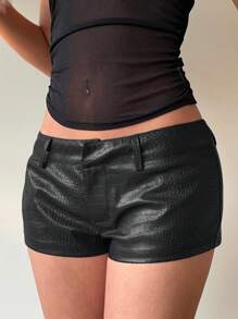 Aloruh 女式性感复古图案仿皮超短迷你裙 - 黑色 - 查看 4