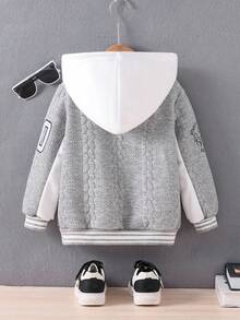 SHEIN Young Boy Letter Embroidered Varsity Jacket, Getaway, Holiday, Travel, Relax, Sunbathing, Summer Back To School Season Fall Winter - Multicolor - View 2